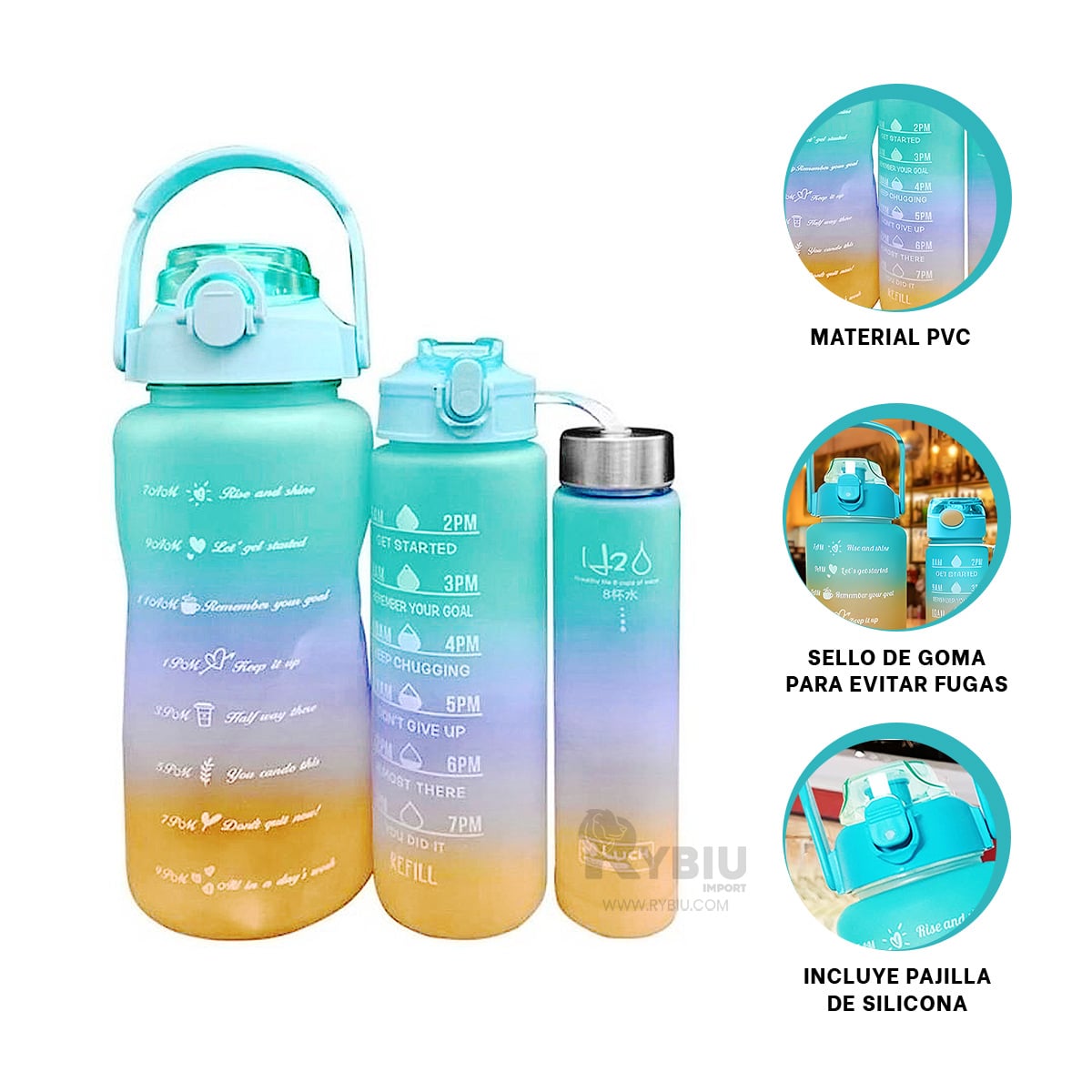 BOTELLA RYBIU CO29596 UTIL MODERNA CON TAPA CELESTE + BANDERITAS ADHESIVAS - 1