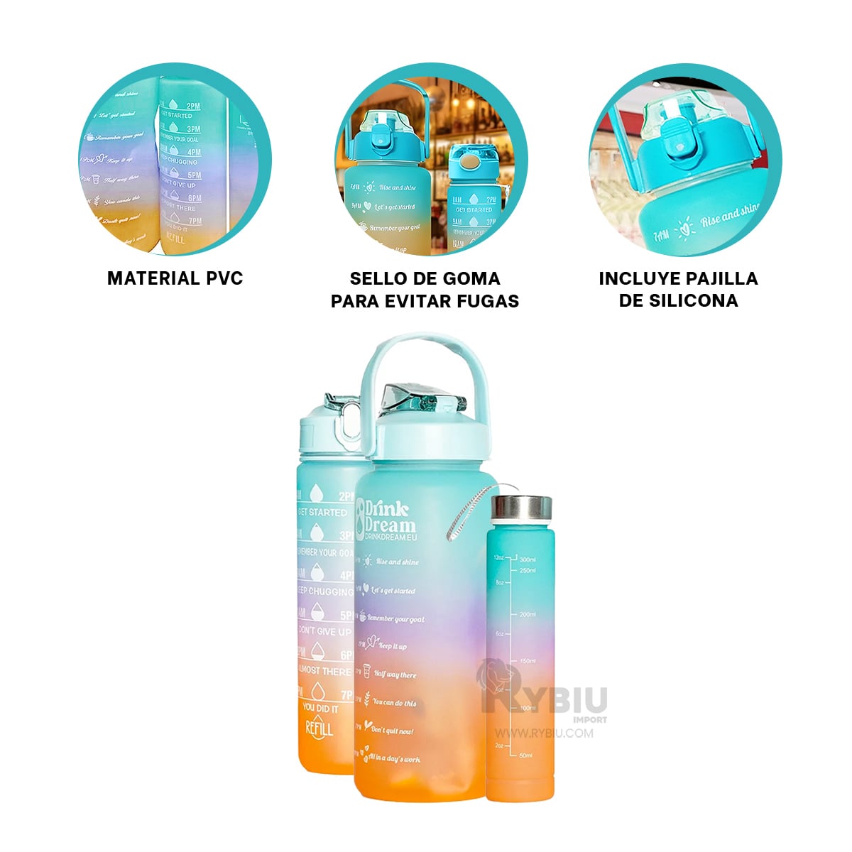 BOTELLA RYBIU CO29596 UTIL MODERNA CON TAPA CELESTE + BANDERITAS ADHESIVAS - 2