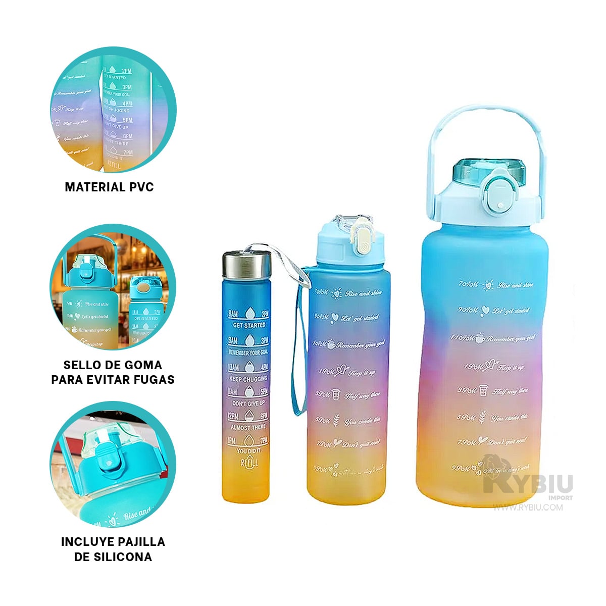 BOTELLA RYBIU CO29596 UTIL MODERNA CON TAPA CELESTE + BANDERITAS ADHESIVAS - 3