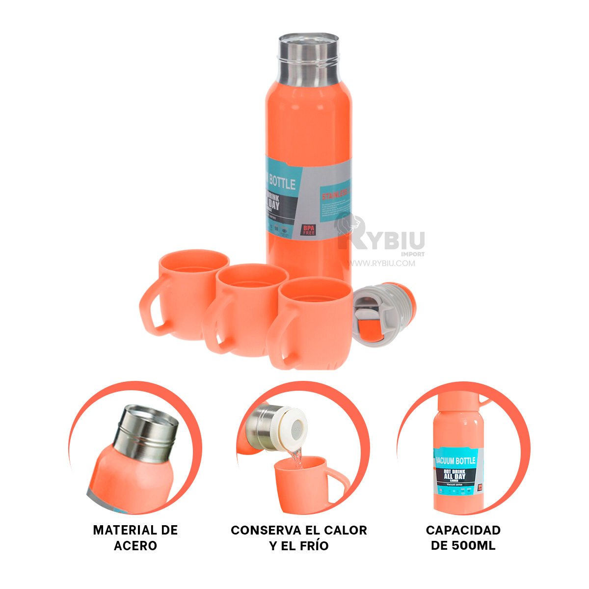 FRASCO ELEGANTE TERMICO EN NARANJA 500ML Y+REGALO AGENDITA - 1