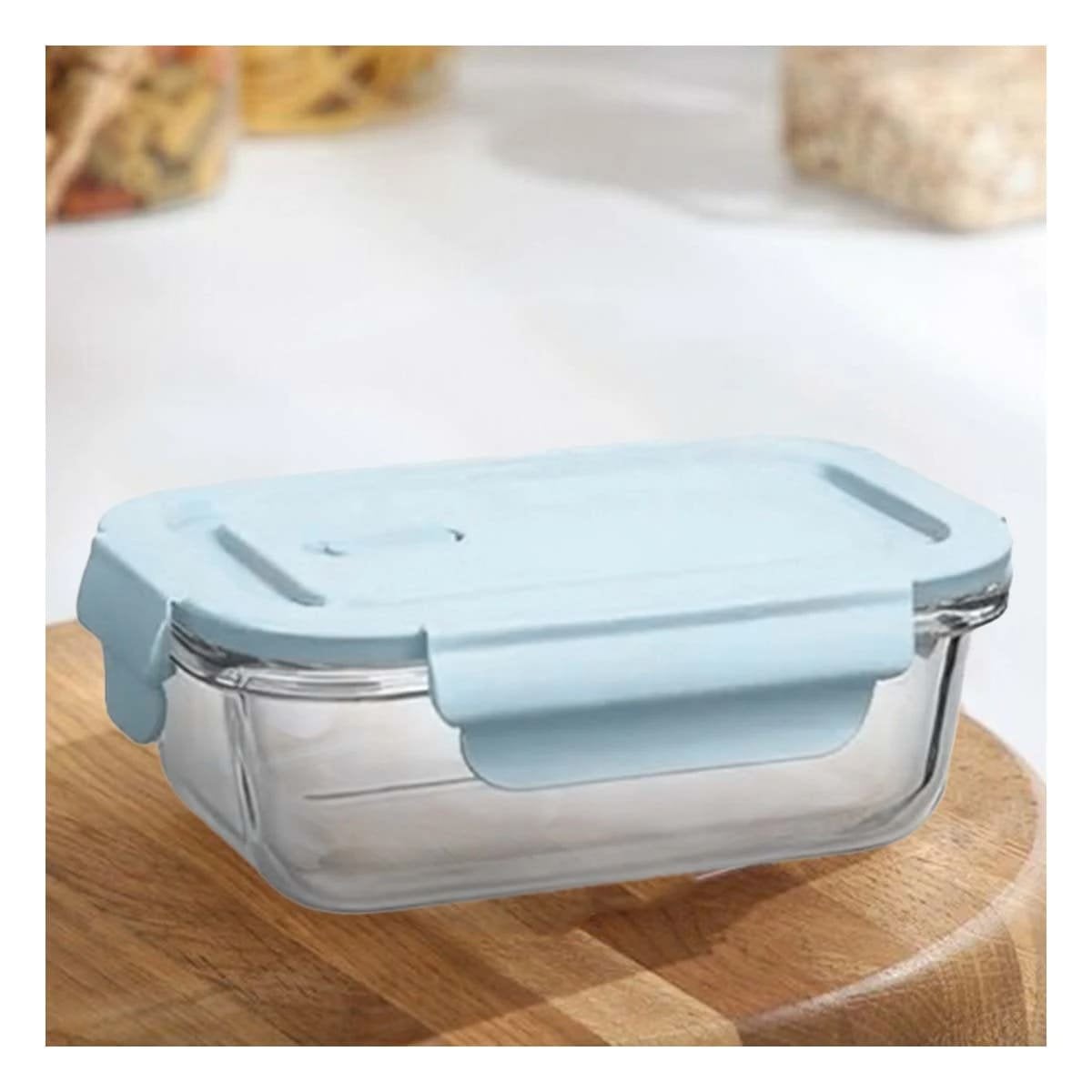 CONTENEDOR CON TAPA RYBIU CO32517 VIDRIO CELESTE 410ML +LIGAS DE REGALO - 1