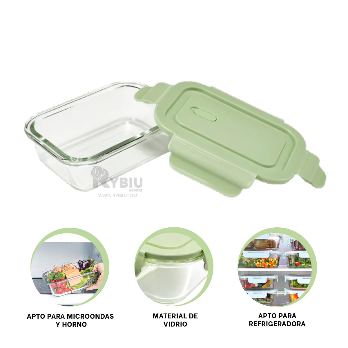 RECIPIENTE ADECUADO DE COMIDA RYBIU CO32518 VIDRIO VERDE 410ML +REGALO STICKERS - 1