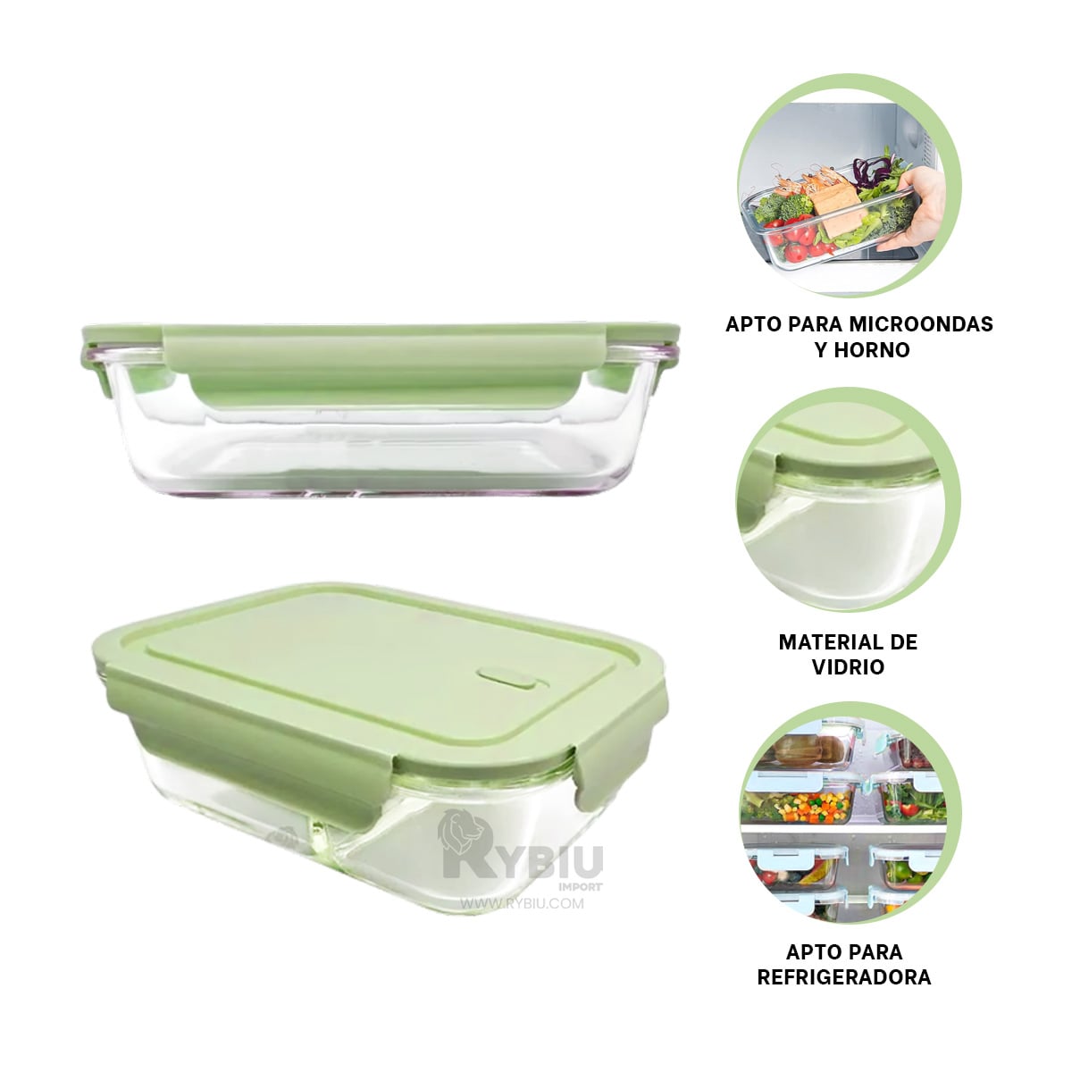RECIPIENTE ADECUADO DE COMIDA RYBIU CO32518 VIDRIO VERDE 410ML +REGALO STICKERS - 4
