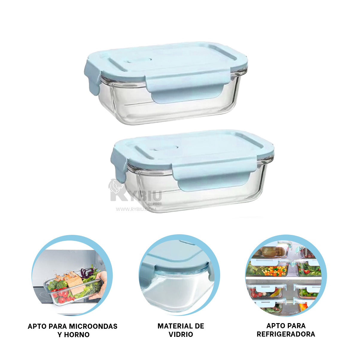 RECIPIENTE FACIL DE LIMPIAR RYBIU CO32517 VIDRIO CELESTE 410ML +GIFT STICKERS - 2