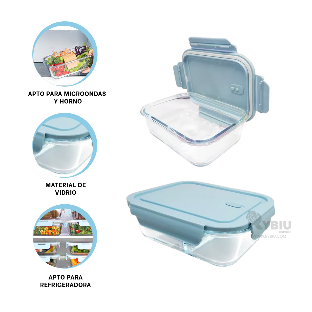 RECIPIENTE FACIL DE LIMPIAR RYBIU CO32517 VIDRIO CELESTE 410ML +GIFT STICKERS - 3