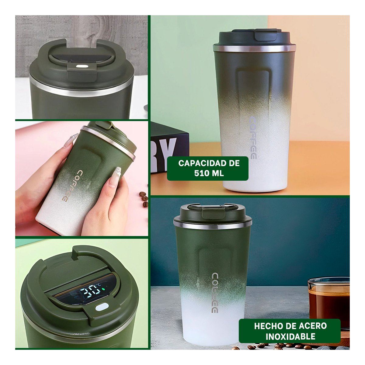 ENVASE TERMICO CON SENSOR RYBIU VERDE CON BLANCO +LIGAS DE REGALO - 5
