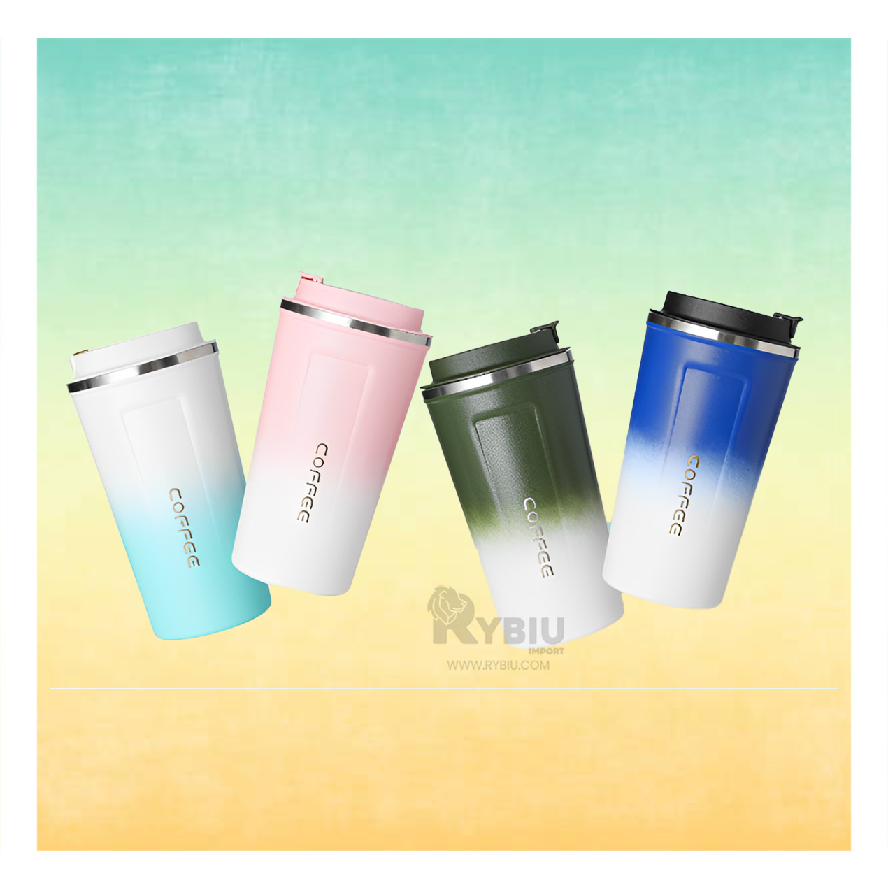 TAZA PARA VIAJES RYBIU VERDE CON BLANCO +REGALO STICKERS - 1