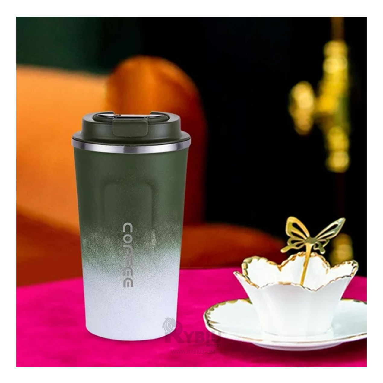 TAZA PARA VIAJES RYBIU VERDE CON BLANCO +REGALO STICKERS - 2