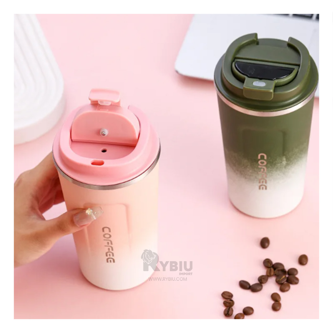 TAZA TERMO FUNCIONAL RYBIU CO30262 ROSADO +ENVOLTORIO DE REGALO - 1