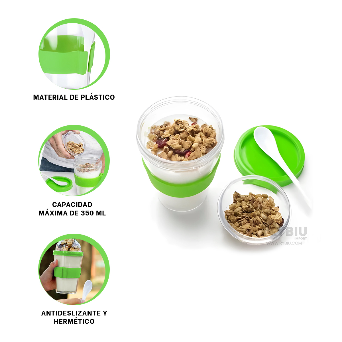 TAZA ERGONOMICA 350ML RYBIU CO29580 VERDE LIMON +ENVOLTORIO DE REGALO - 3