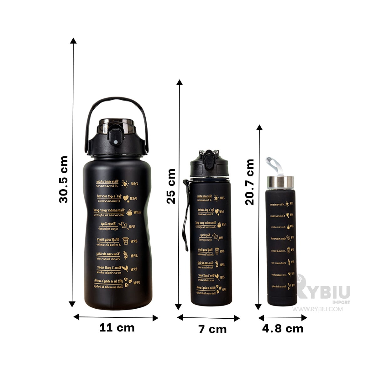 BOTELLA RYBIU CO29584 UTIL MODERNA CON TAPA NEGRO + BANDERITAS ADHESIVAS - 5