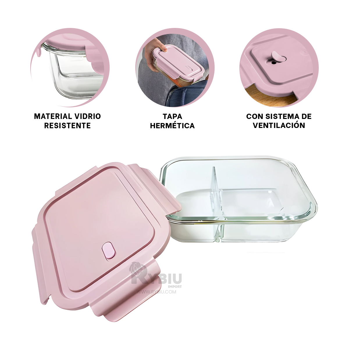 RECIPIENTE RESISTENTE CON TAPA RYBIU CO29560 ROSADO +ENVOLTORIO DE REGALO - 3