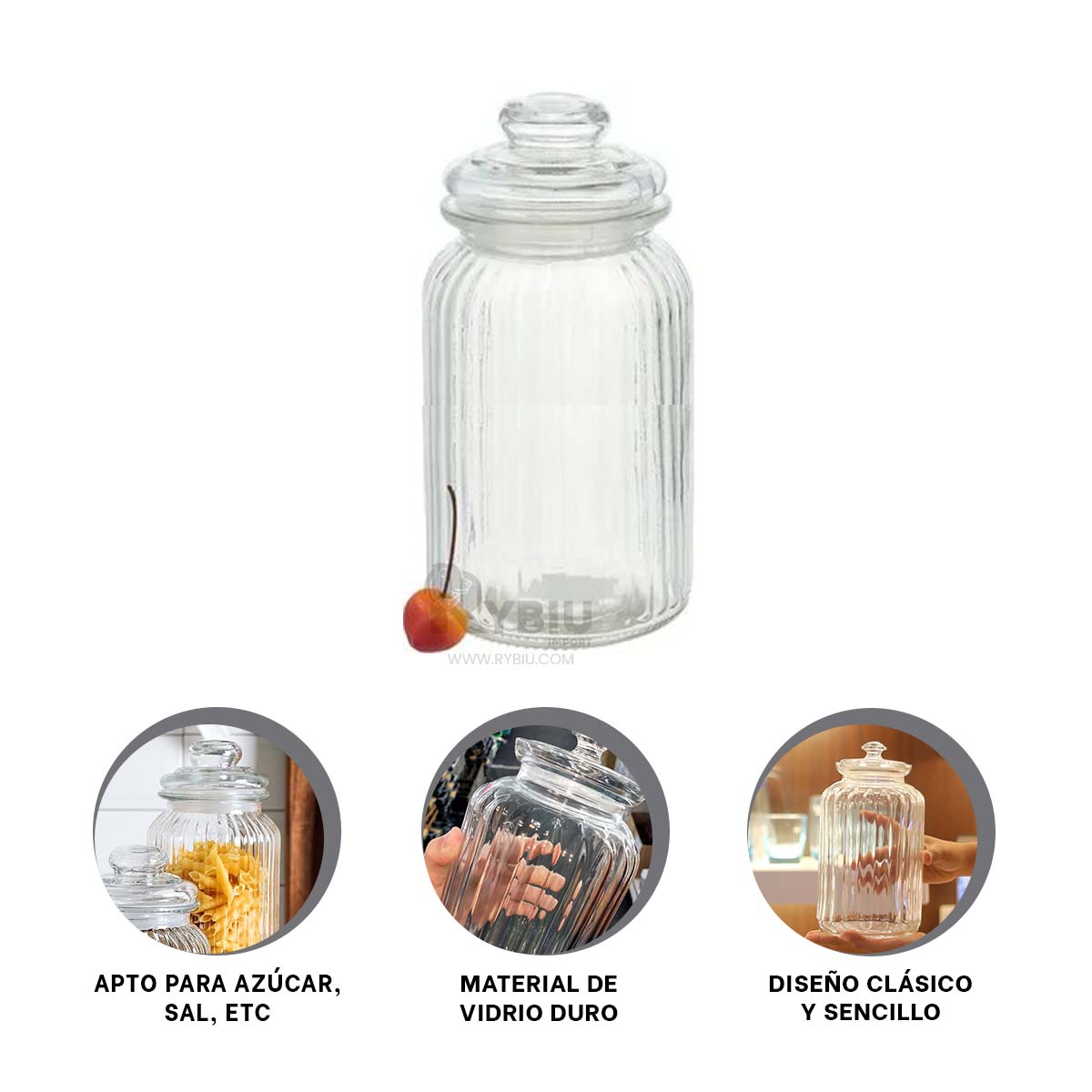 RECIPIENTE RYBIU CO29552 VIDRIO TRANSPARENTE UTIL 2 K + BANDERITAS ADHESIVAS - 3