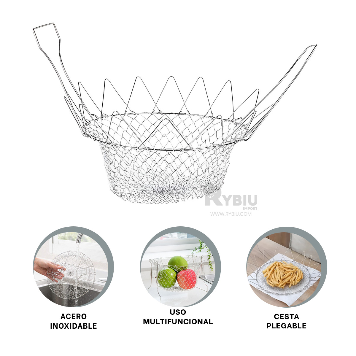 CANASTO FREIDOR RYBIU CO32484 PLATEADO CESTA COCINAR BROCOLI 23 CM + REGALO STICKERS - 2