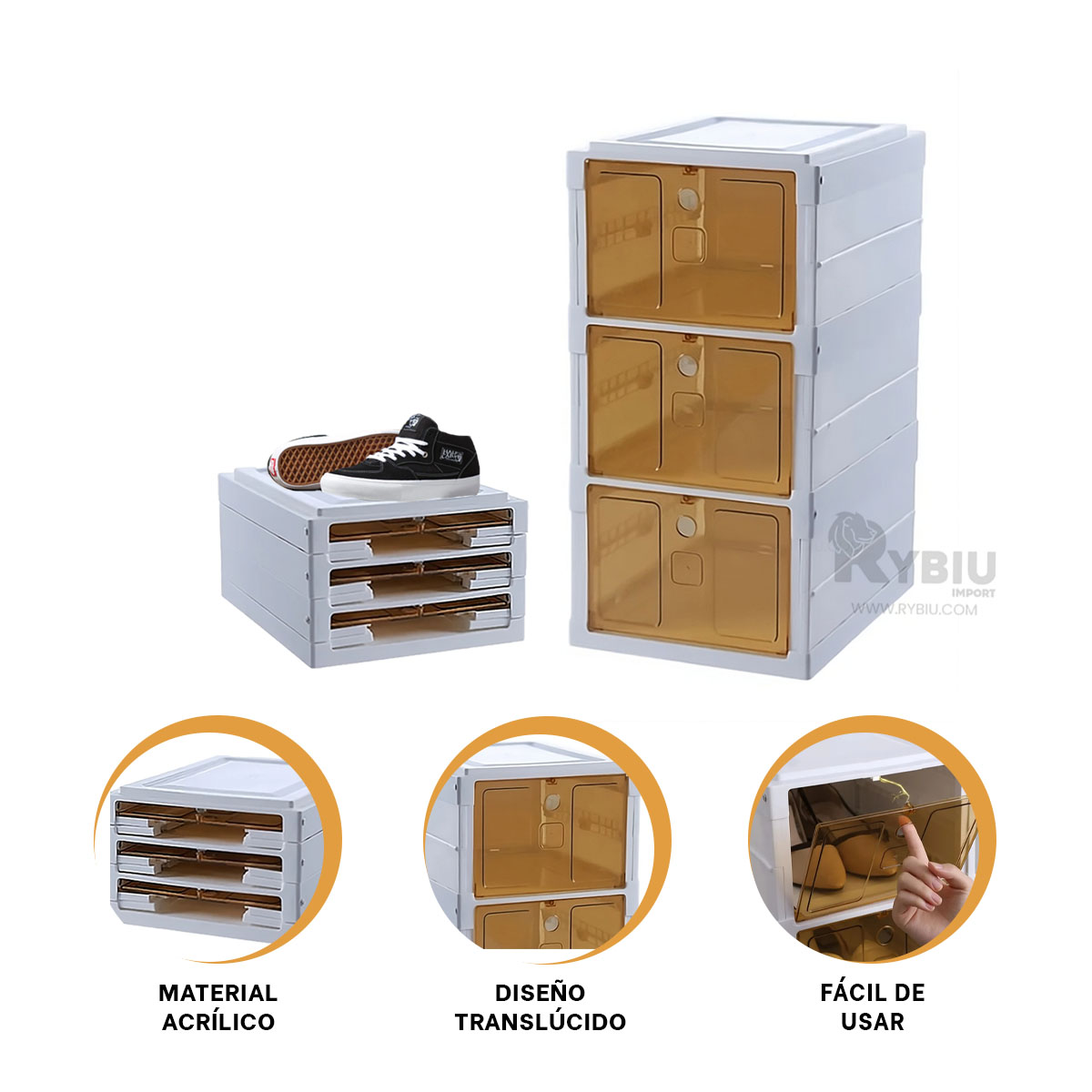 ORGANIZADOR RYBIU HO32422 BLANCO RESISTENTE CON TAPA AMBAR + REGALO STICKERS - 4