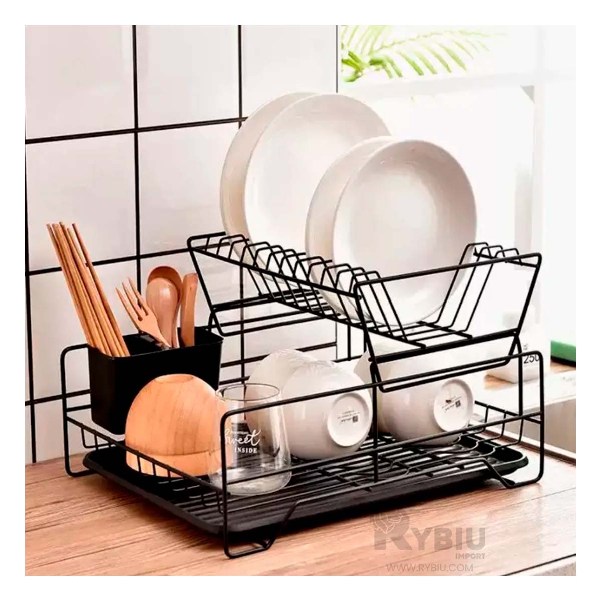 SET SOPORTE RYBIU HO32426 NEGRO FUNCIONAL PLATOS + REGALO STICKERS - 1