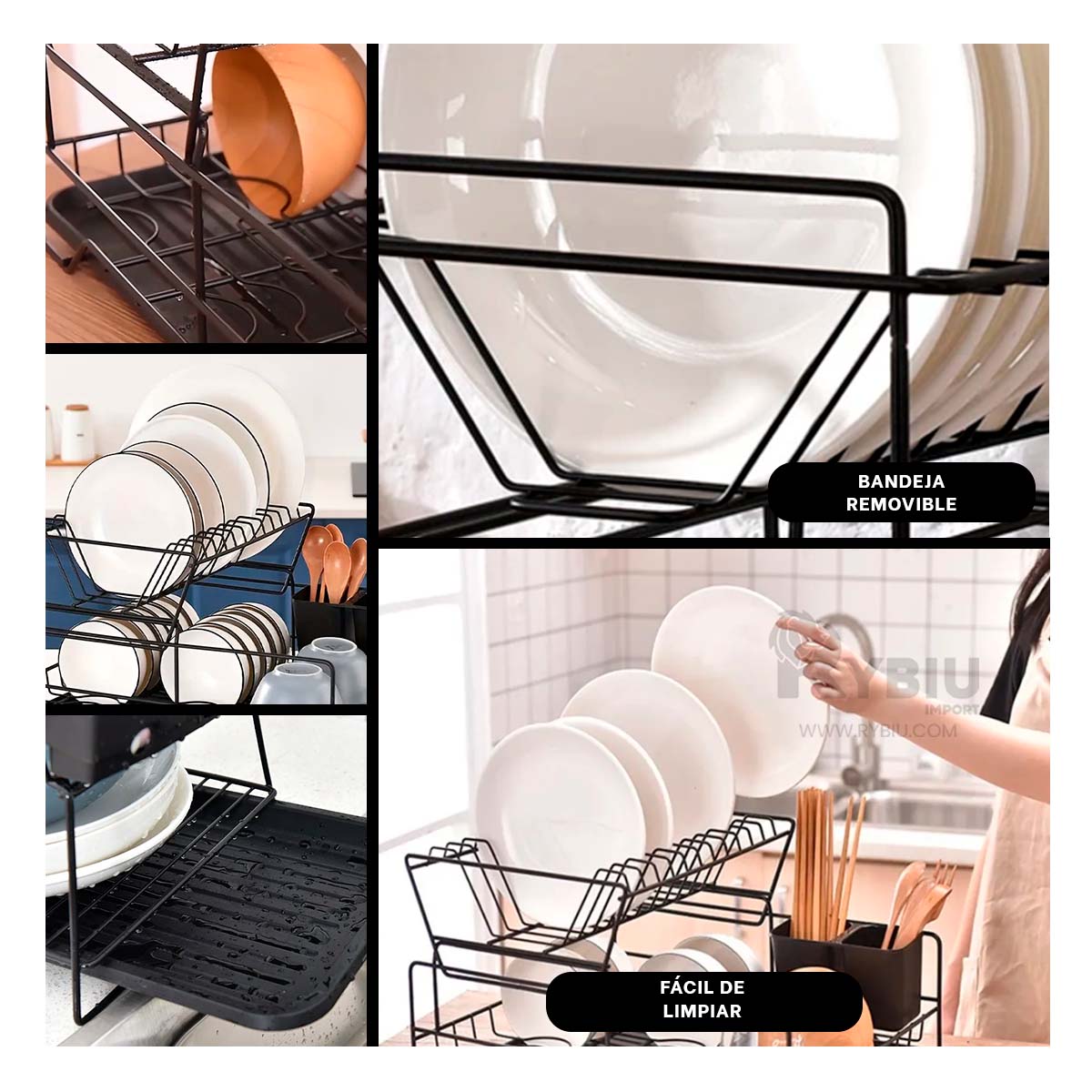 SET SOPORTE RYBIU HO32426 NEGRO FUNCIONAL PLATOS + REGALO STICKERS - 2