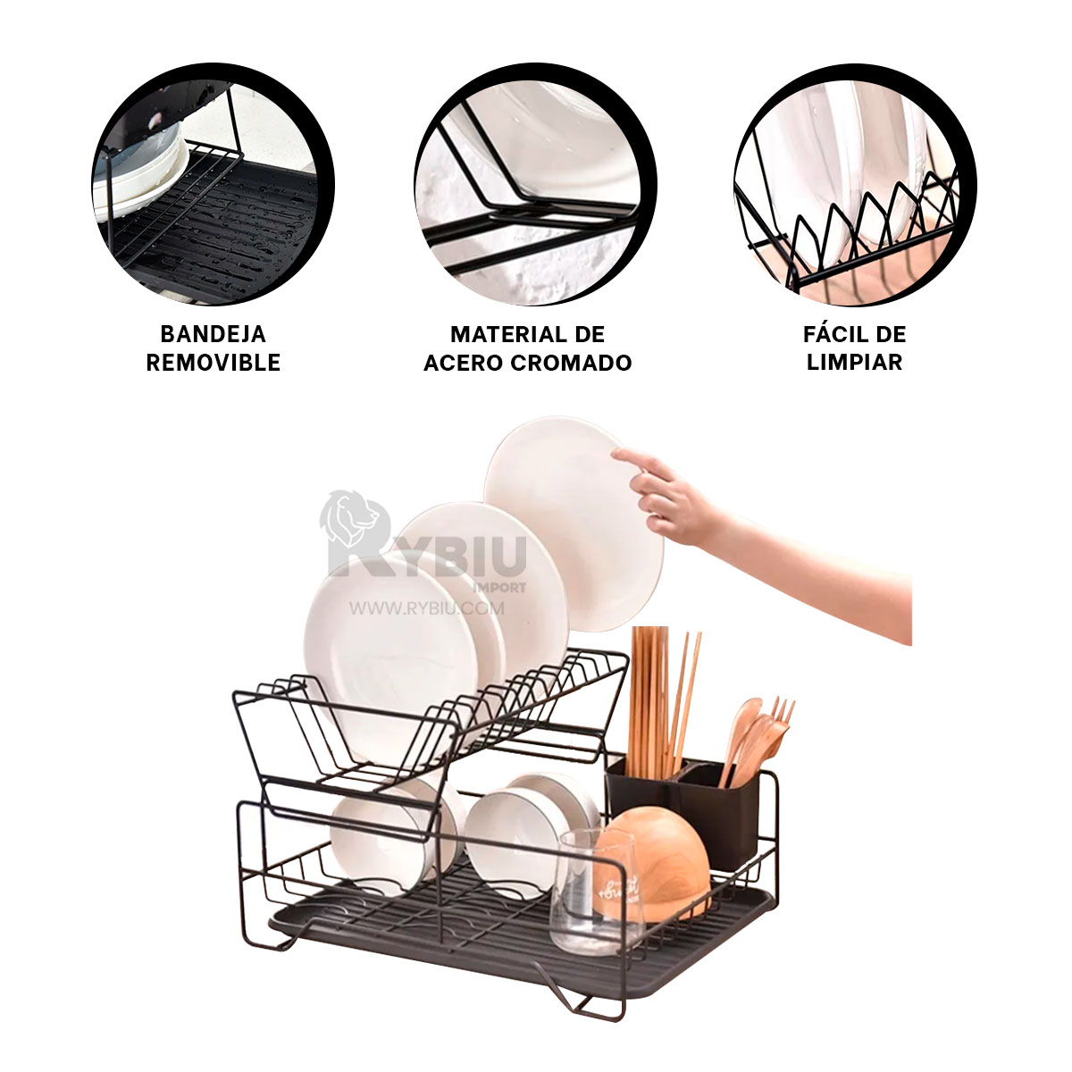 SET SOPORTE RYBIU HO32426 NEGRO FUNCIONAL PLATOS + REGALO STICKERS - 4