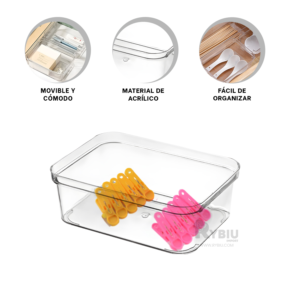 SET ORGANIZADOR ESCRITORIO RYBIU MOL1 TRANSPARENTE MINIMALISTA 18.5X13.5X6.5 CM + PAPEL REGALO - 3