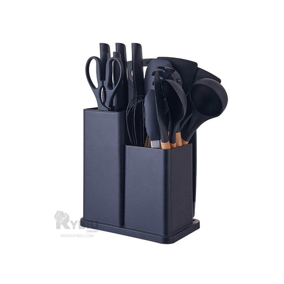 SET ACCESORIOS COCINA RYBIU CO29820 NEGRO CUBIERTOS FUNCIONAL + PAPEL REGALO - 2