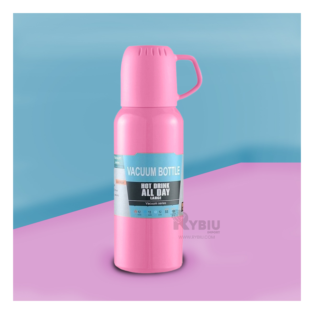 TERMO RYBIU CO32128 ACERO PERDURABLE ROSADO 500ML + PAPEL REGALO - 1