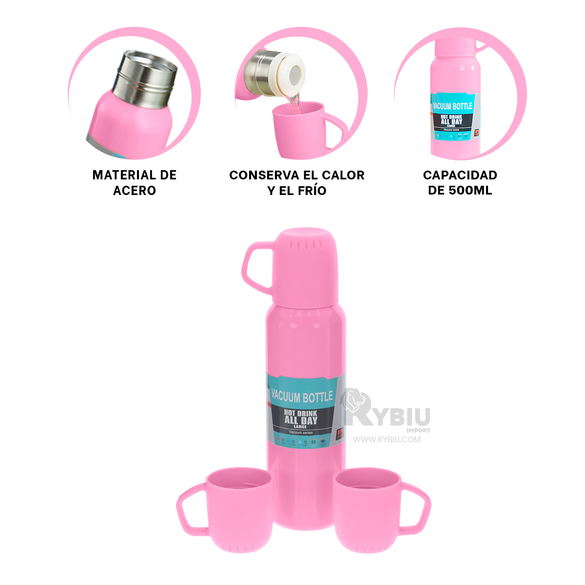FRASCO DE ACERO DURADERO EN ROSADO 500ML Y+REGALO STICKERS - 3
