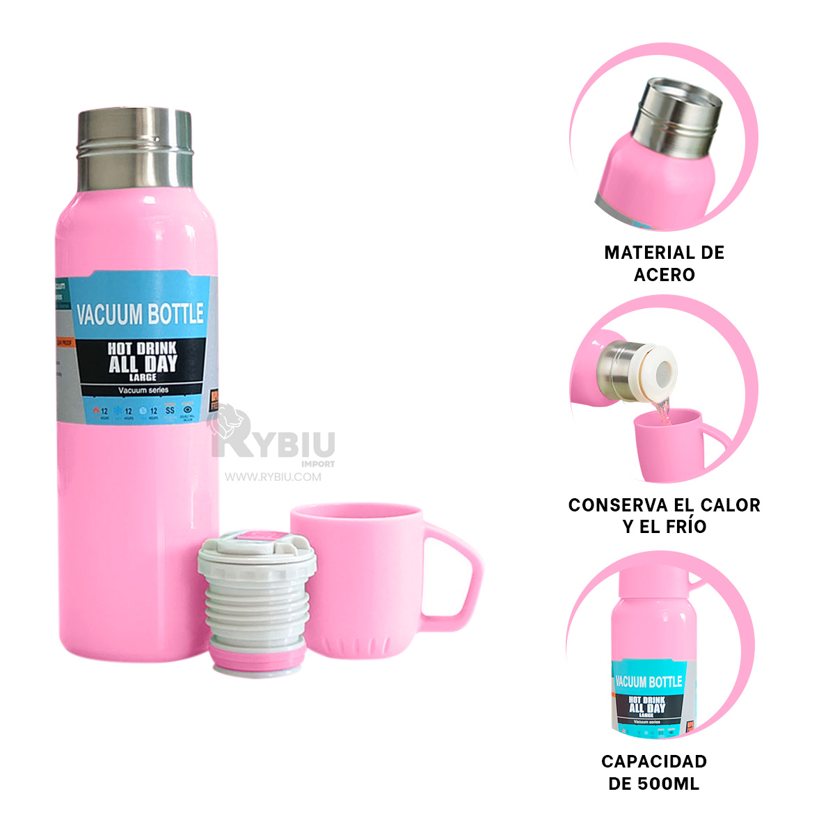 FRASCO DE VACIO TERMICO EN ROSADO 500ML Y+GIFT MINIAGENDA - 2