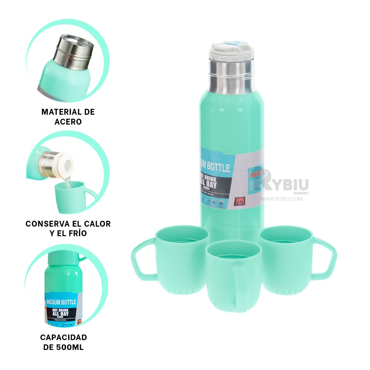 FRASCO DE ACERO RESISTENTE EN VERDE 500ML Y+GIFT STICKERS - 4