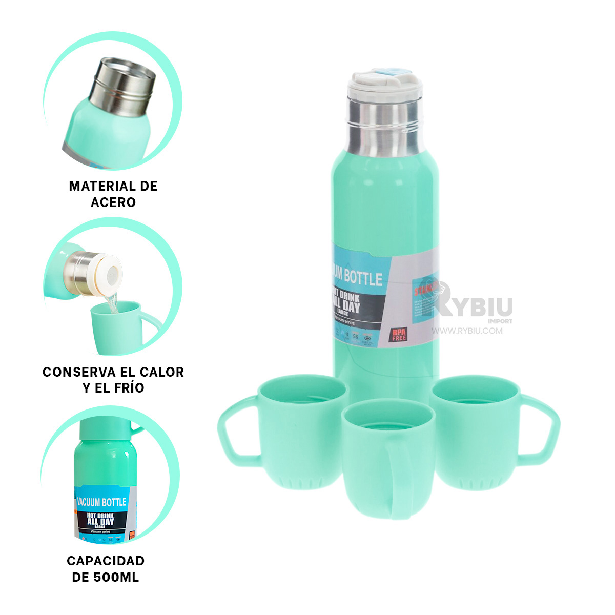 BOTELLA TERMICA EN VERDE 500ML Y+BANDERITAS ADHESIVAS - 1