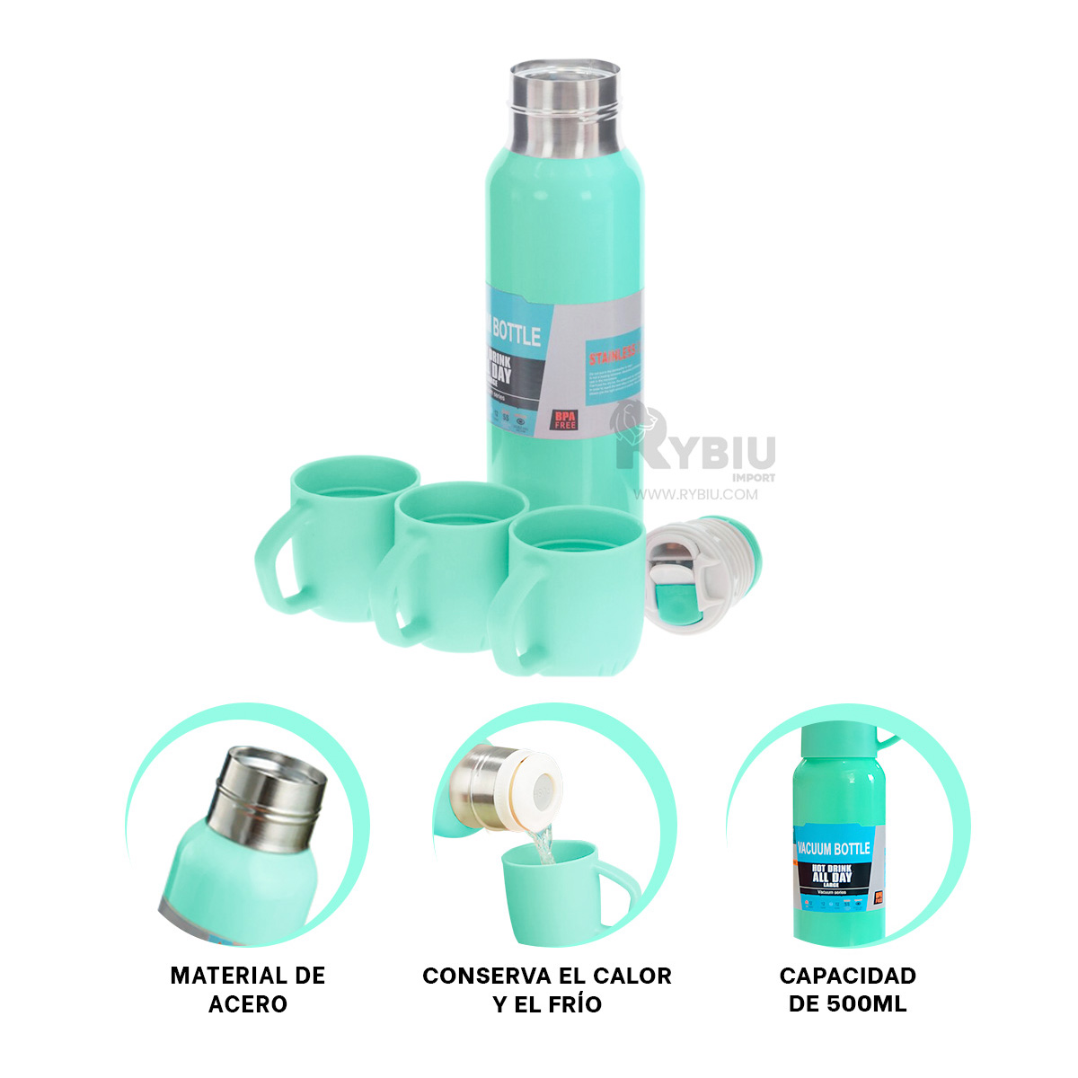 BOTELLA TERMICA EN VERDE 500ML Y+BANDERITAS ADHESIVAS - 3