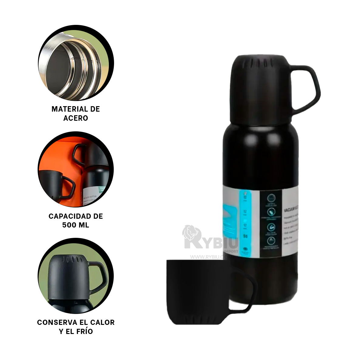 BOTELLA MULTIUSOS DE NEGRO 500ML Y+BANDERITAS ADHESIVAS - 1