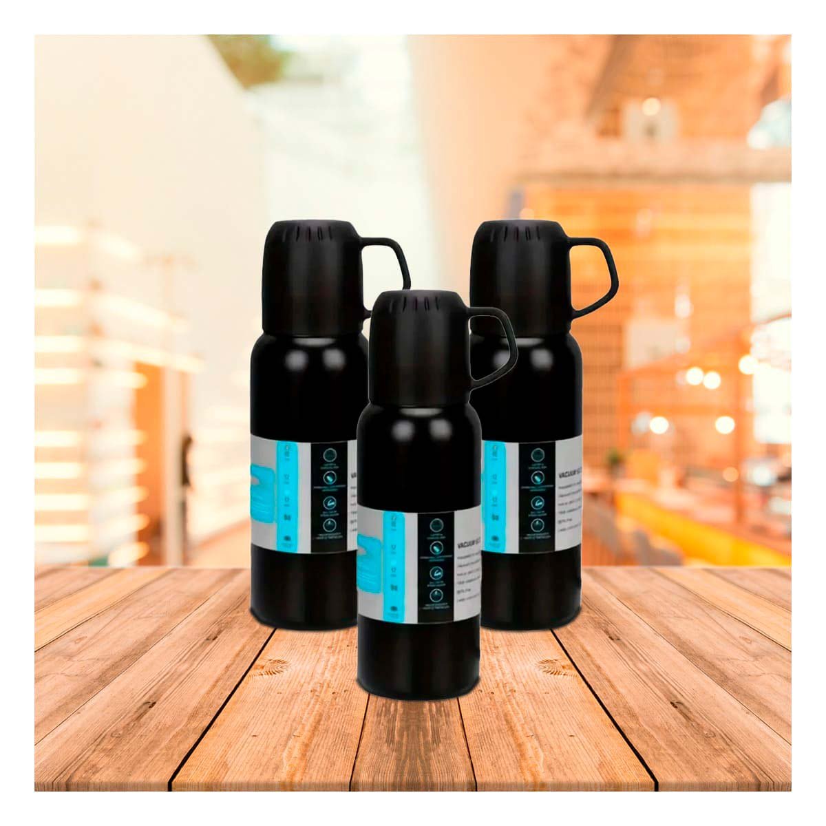 CANTIMPLORA MODERNA 500 ML CON 3 TAZAS NEGRO PARA ESTILO URBANO Y+LIGAS REGALO - 1