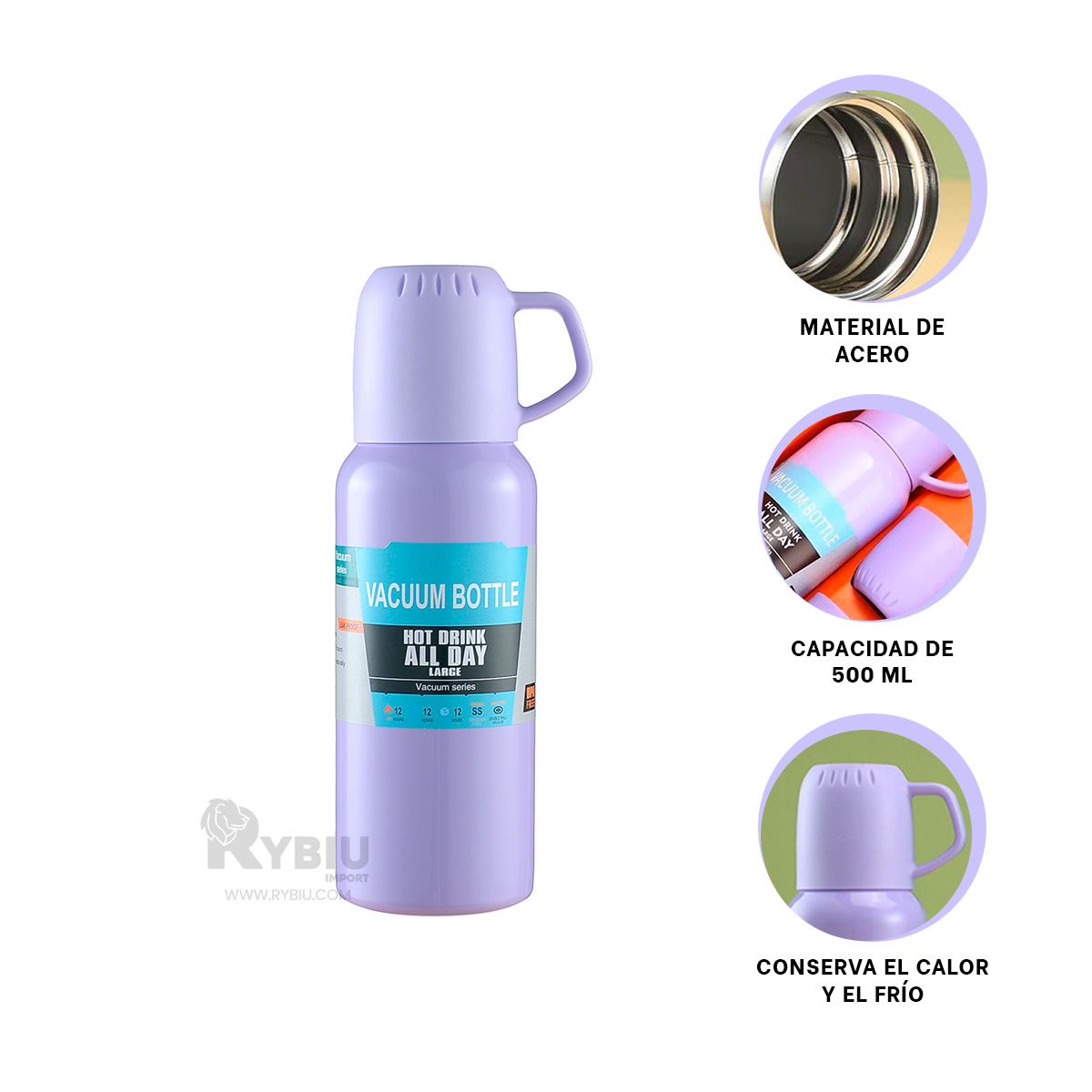 FRASCO DE VACIO TERMICO EN TONO LILA 500ML Y+GIFT MINIAGENDA - 2
