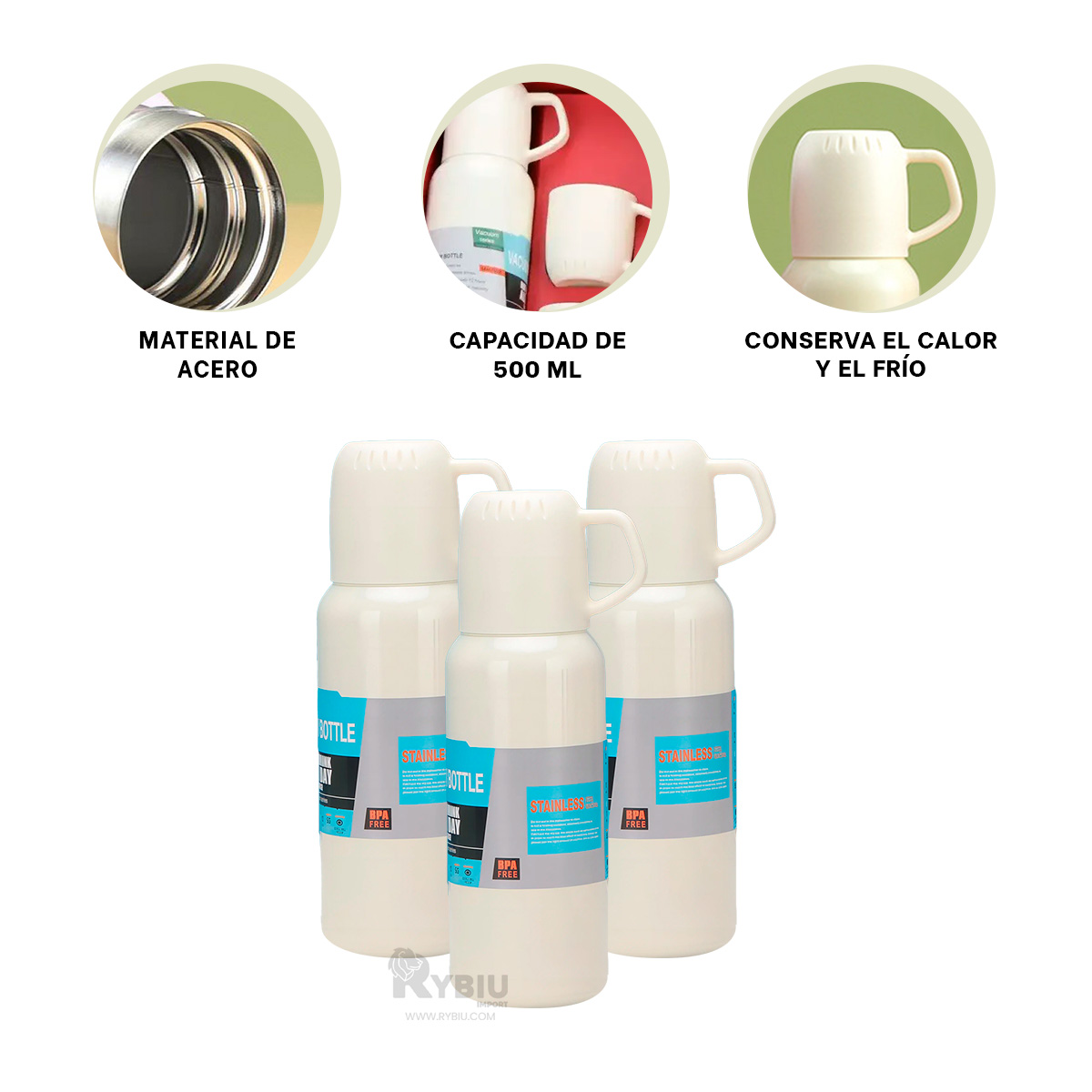 BIDON RESISTENTE CON 3 TAZAS CREMA 500ML Y+REGALO STICKERS - 3