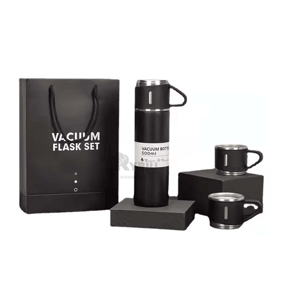 TERMO RYBIU CO30481 ACERO INOXIDABLE VERSÁTIL TAPITAS NEGRO + PAPEL REGALO - 4