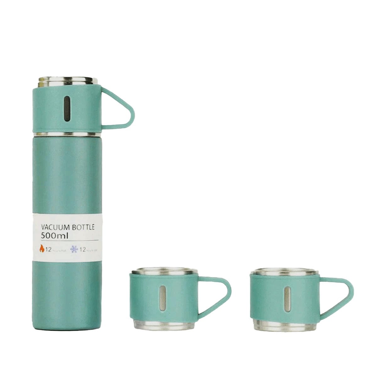 BOTELLA CONSERVADORA CON DOS TAZAS PARA CAFE Y TE VERDE Y+LIGAS REGALO - 3