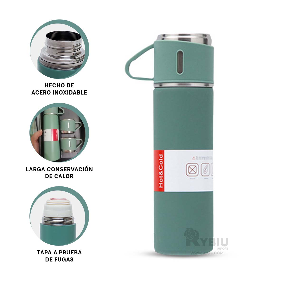BOTELLA AISLANTE PARA CAFE EN VERDE Y+BANDERITAS ADHESIVAS - 1