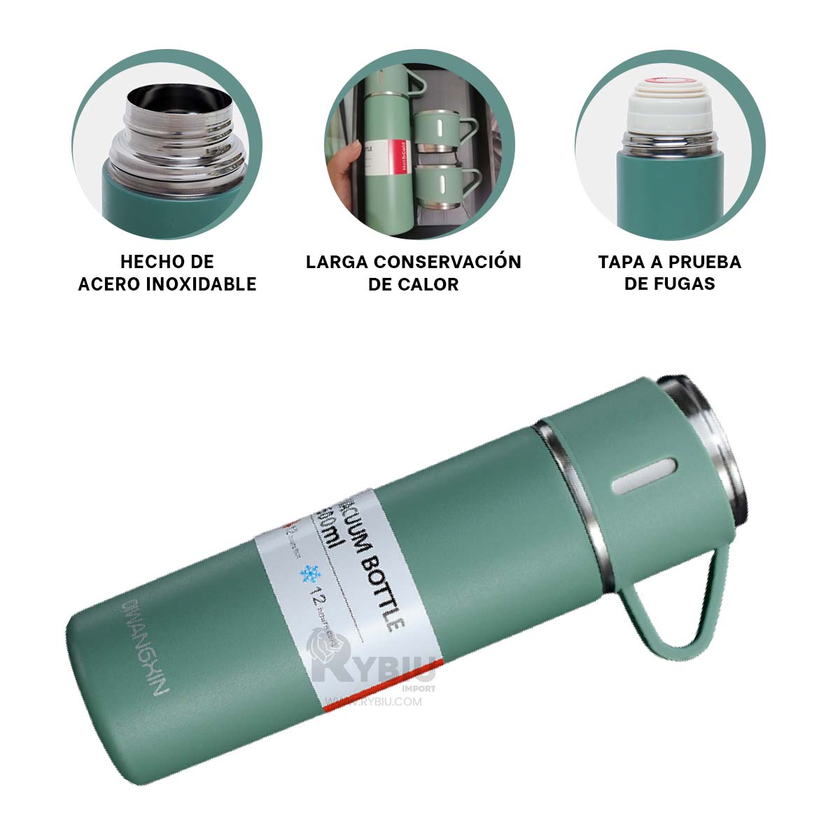 BOTELLA AISLANTE PARA CAFE EN VERDE Y+BANDERITAS ADHESIVAS - 2