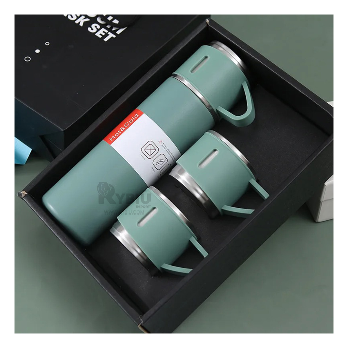 BOTELLA AISLANTE PARA CAFE EN VERDE Y+BANDERITAS ADHESIVAS - 3
