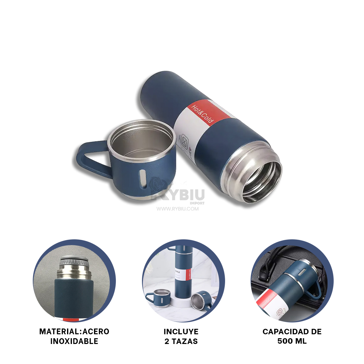 BOTELLA AISLANTE PARA BEBER EN AZUL Y+BANDERITAS ADHESIVAS - 1