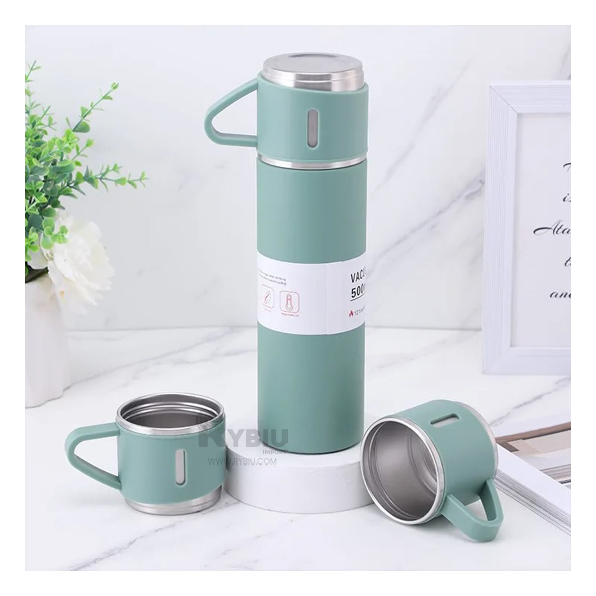 TERMO RYBIU CO30480 ACERO INOXIDABLE VERSÁTIL TAPITAS VERDE + PAPEL REGALO - 1