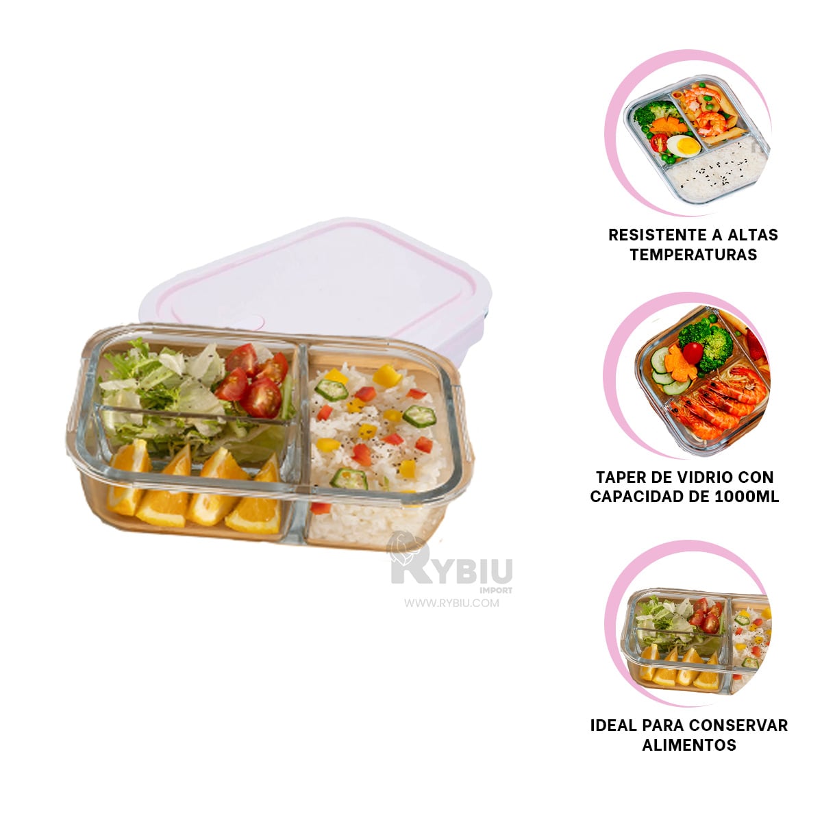 RECIPIENTE IDEAL DE 3 PARTES EN ROSADO Y+GIFT MINIAGENDA - 2