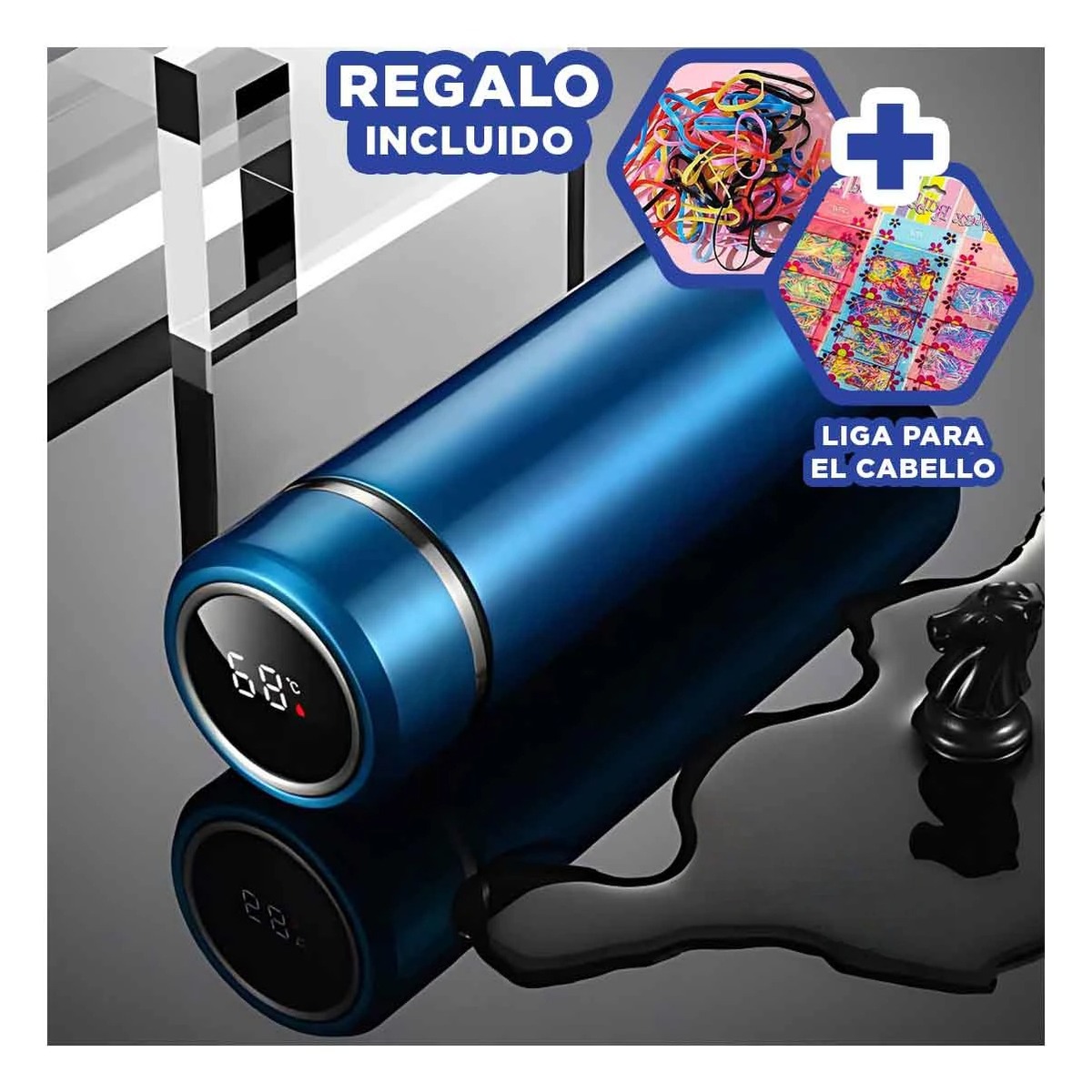 BOTELLA CON INFUSOR PARA TE AZUL Y+REGALO LIGAS PARA PEINAR - 1