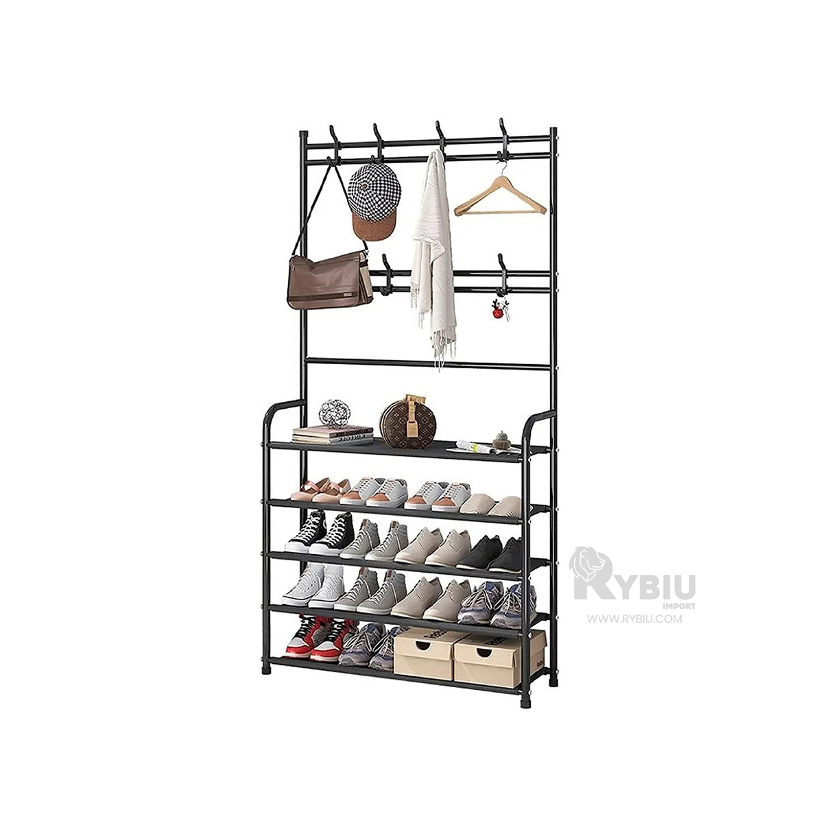 ZAPATERA RYBIU CURVO NEGRO 5 NIVELES + PAPEL REGALO - 3