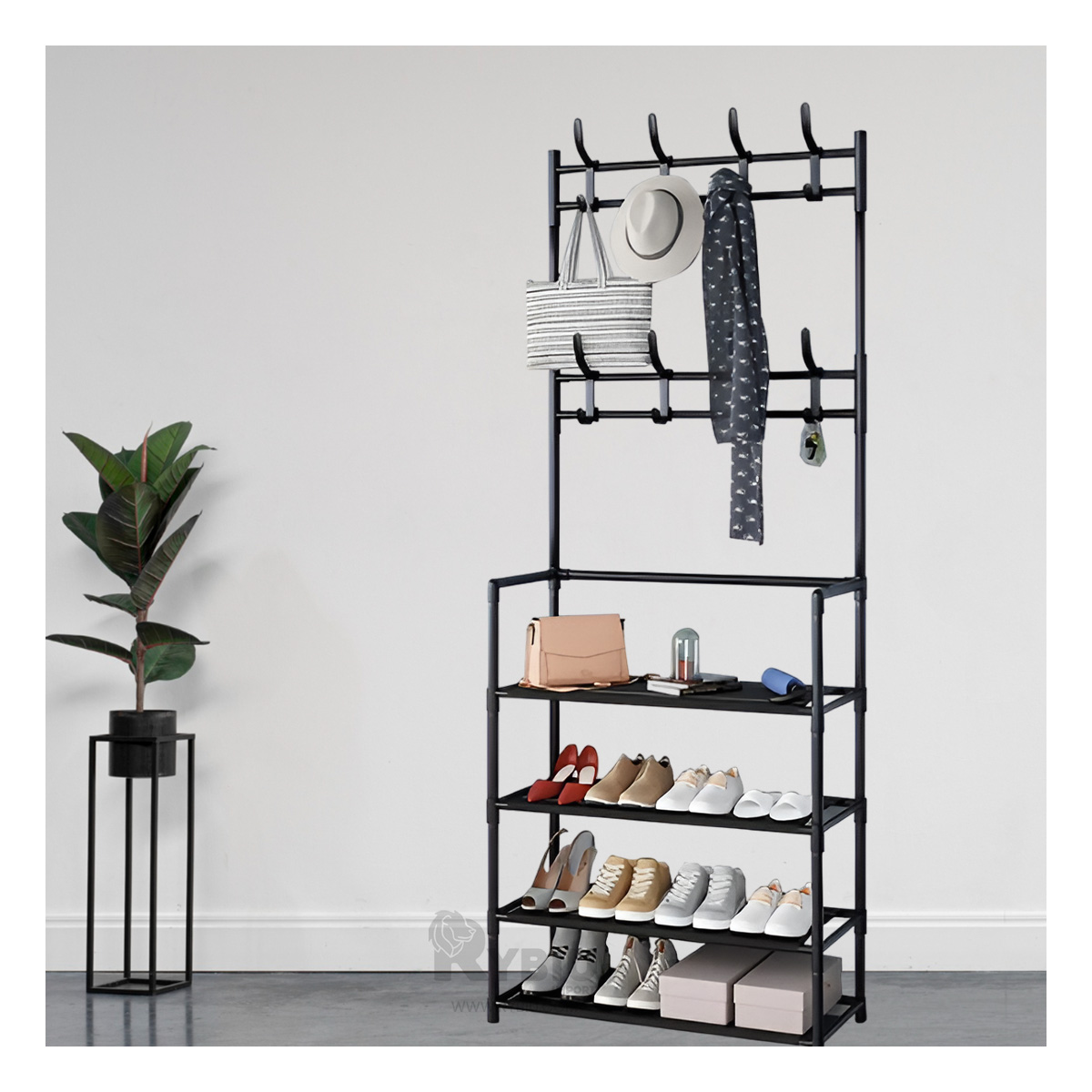 RACK RYBIU RECTO NEGRO MULTIUSO CON PERCHAS + BANDERITAS ADHESIVAS - 1