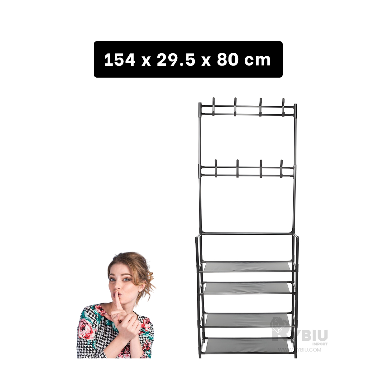 RACK RYBIU RECTO NEGRO MULTIUSO CON PERCHAS + BANDERITAS ADHESIVAS - 5