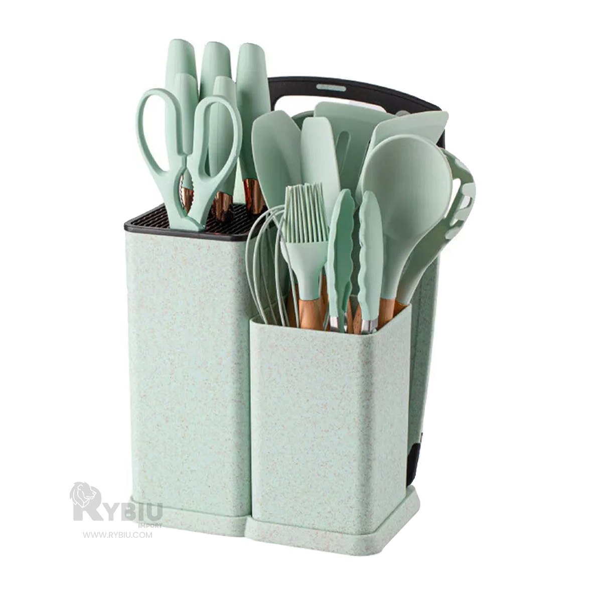 SET ACCESORIOS COCINA RYBIU CO29819 VERDE UTENSILIOS MODERNO + GIFT STICKERS - 1
