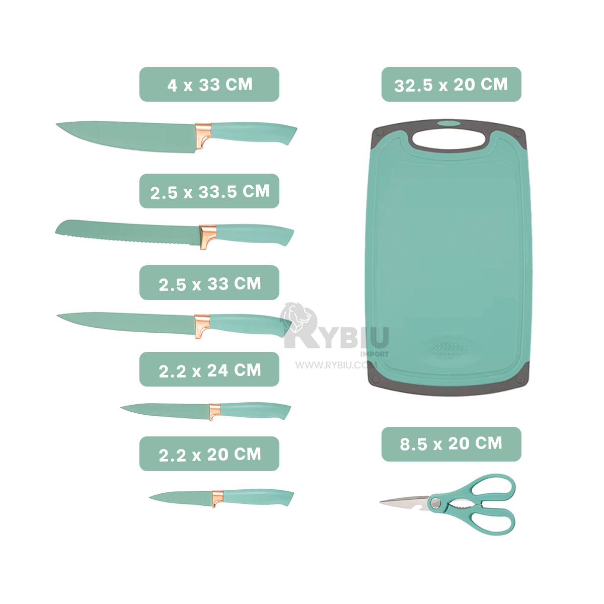SET ACCESORIOS COCINA RYBIU CO29819 VERDE UTENSILIOS MODERNO + GIFT STICKERS - 5
