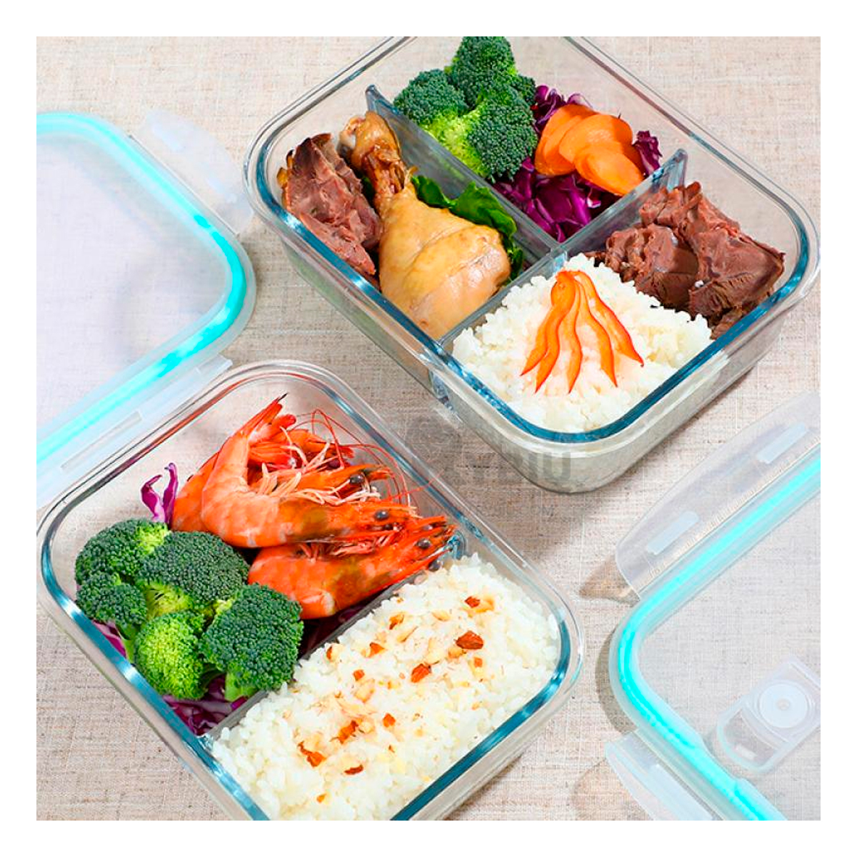 ENVASE PARA ALMUERZO RYBIU CO30468 VIDRIO CELESTE +REGALO LIGAS PARA PEINAR - 4