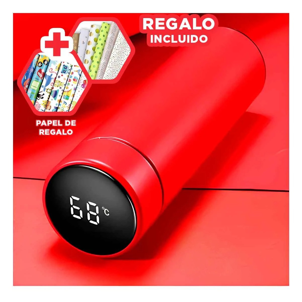 TERMO RYBIU CO30487 ACERO INOXIDABLE COMODO VIAJES 500ML ROJO + PAPEL REGALO - 1